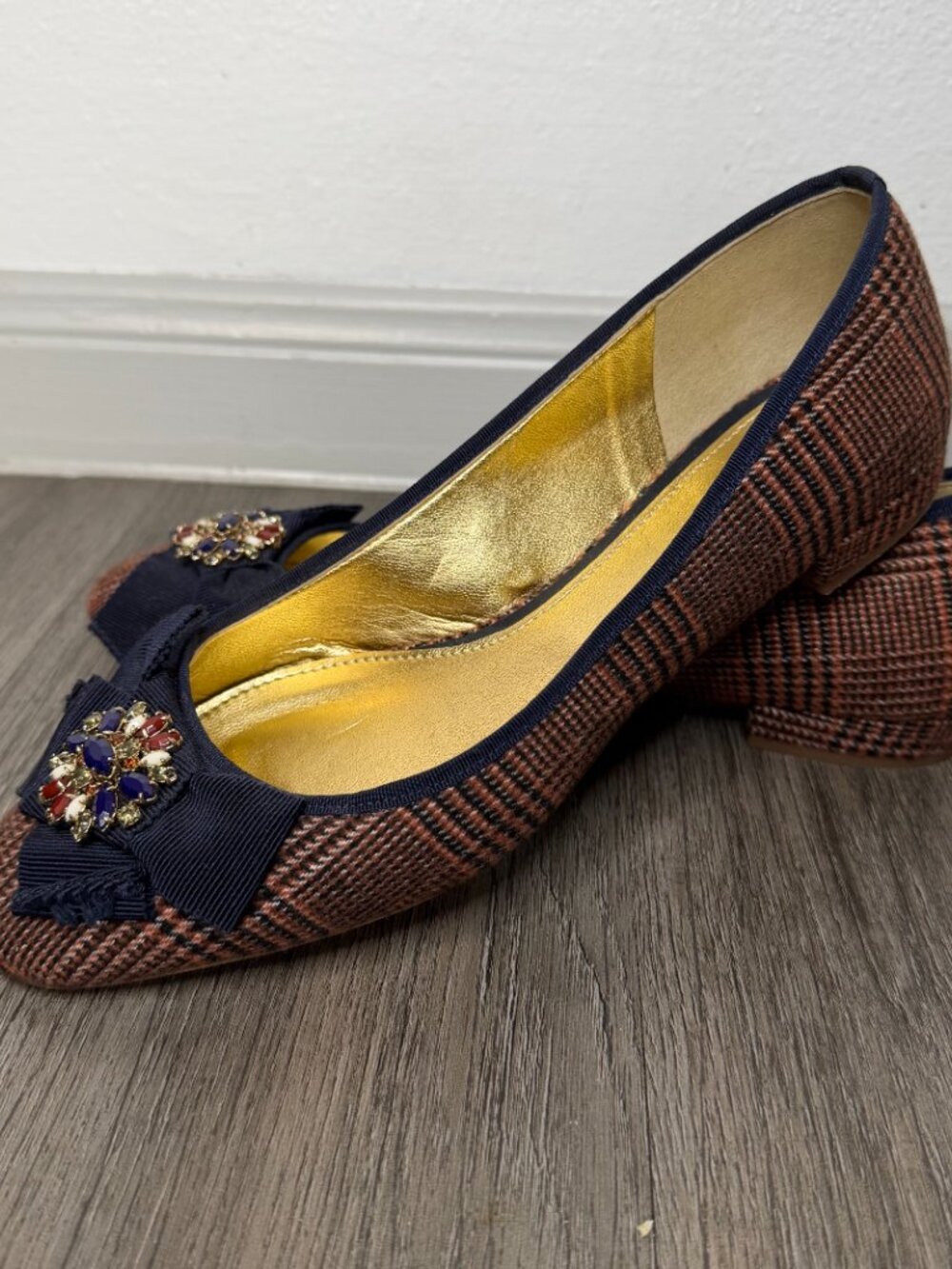 J.Crew Plaid Bow Flats Rust/Navy Women’s Size 7.5 Ballet Shoes